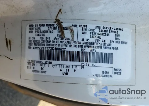 2002 Mercury Villager Estate from USA, damaged, VIN 4M2ZV14T72DJ00492